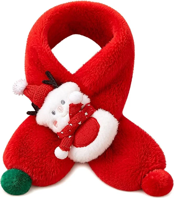CutitiUU Bufanda De Navidad Para Niños y Niñas, Bufanda infantil de peluche navideña, Bufanda de Navidad, Bufanda de bebé de dibujos animados, Bufanda cálida con diseño cruzado (Rojo) — Ropa Navidad