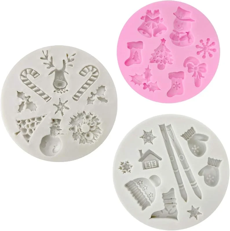 CNYMANY 3 piezas Moldes de silicona Fondant, CNYMANY 25 Cavity 3D Christmas Sugar Craft Cake Decoration Cupcake Topper Crafting Projects Molde de arcilla de polímero de resina de pasta de goma — Hogar y cocina