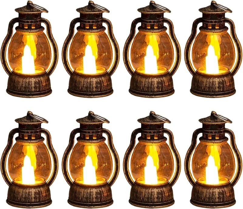 LUKIUP 8 Piezas Paquete Mini Farol Decoración de Mesa, Farolillos LED Colgante Decorativo con Vela LED para Mesa Sala Estar Interior Aire Libre Ramadán — Cena a la luz de velas