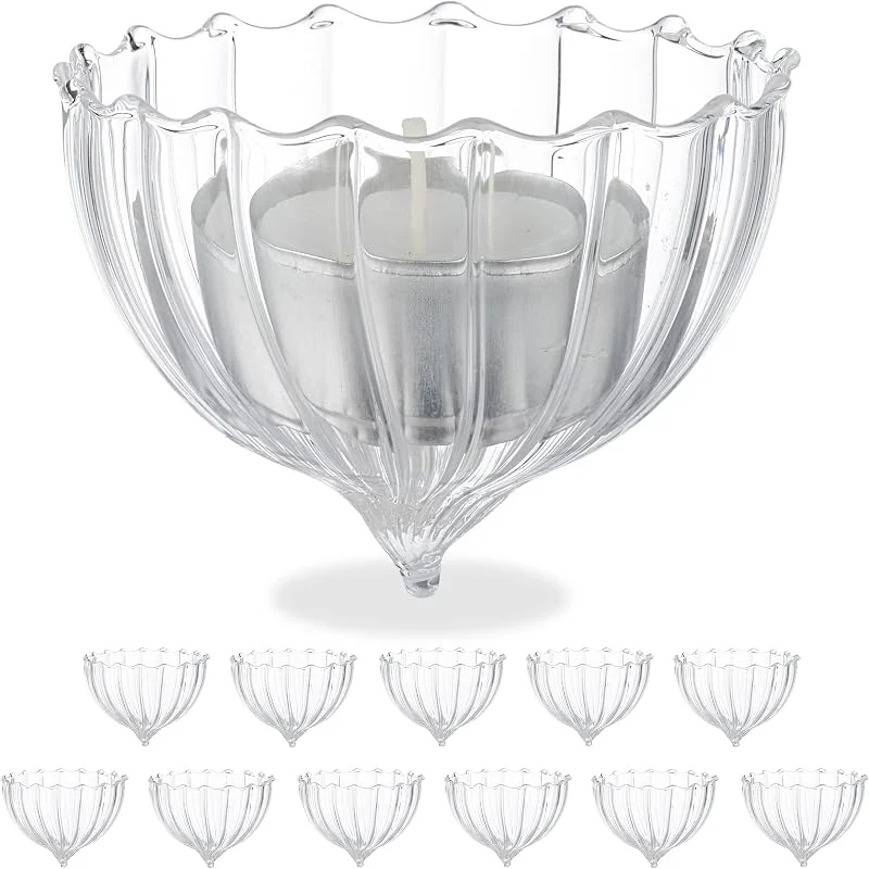 Visita la tienda de Relaxdays Relaxdays Set 12 Portavelas Flotantes, Cristal, Soportes Velitas Té, Decoración Agua para Bodas, Piscinas, Transparente — Cena a la luz de velas
