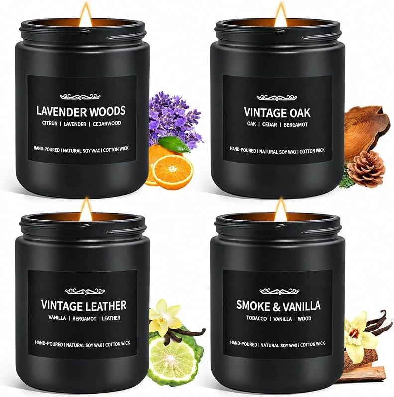 Visita la tienda de Yinuo Candle Velas Aromáticas para Hombres, Set de Velas Aromáticas de Soja para el Hogar Él, Pack de 4 Velas Masculinas para Regalo del Día del Padre, Regalos para Hombres — Cena a la luz de velas