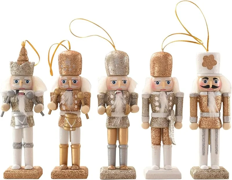 Hileyu 5 Piezas de Adornos de Cascanueces de Navidad, 12cm Soldado Cascanueces De Madera Cascanueces de Madera Figuras Muñecas Títeres Adornos Regalos Árbol de Navidad Colgantes — Decoracion Navidad