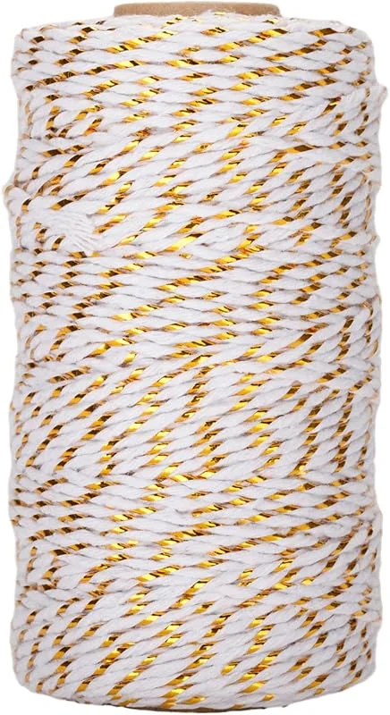 Visita la tienda de G2PLUS G2PLUS 100m Cordel de Algodón Blanco, 2mm Cordel Navidad con Hilo Dorado — Envoltorio regalo