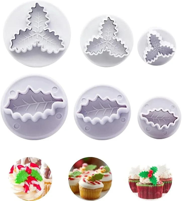 ririess Cortadores de hoja de acebo Navidad, 6 piezas con expulsor — Hogar y cocina