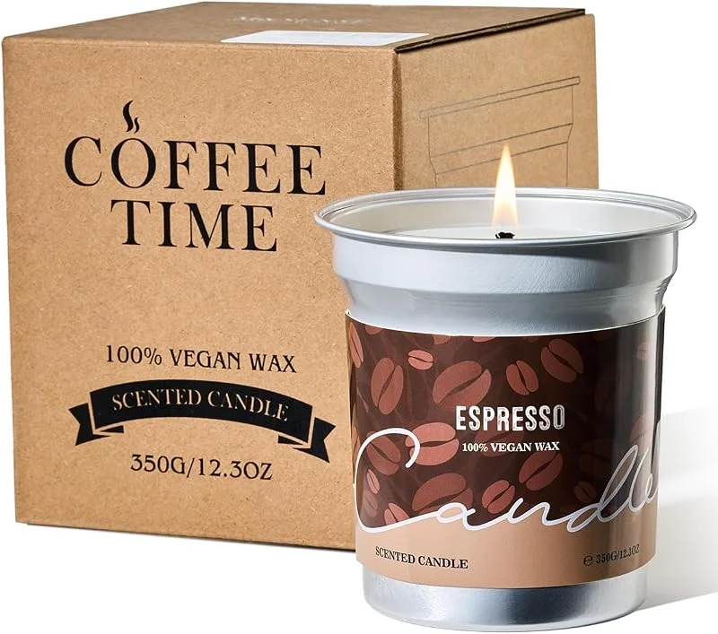 M&SENSE Espresso Velas Aromáticas de Soja 350g, Velas decorativas, Decoracion Hogar y Oficina, Aroma Café Italiano, Lata de Aluminio Larga Duración 73h, Ambientador Casa Energizante — Cena a la luz de velas