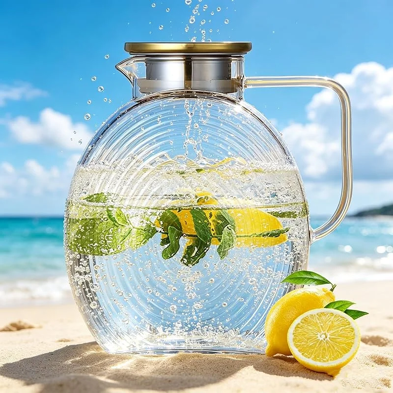 YIK TUNG Decantador de vidrio de borosilicato 2, 2 l con tapa y colador de acero — Vino y mesa festiva