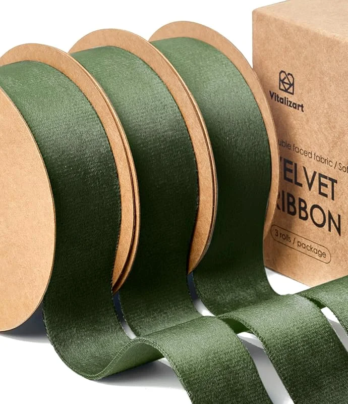 Visita la tienda de Vitalizart Vitalizart Set Cinta Terciopelo Dark Green 2, 5cm x 13, 7m — Envoltorio regalo