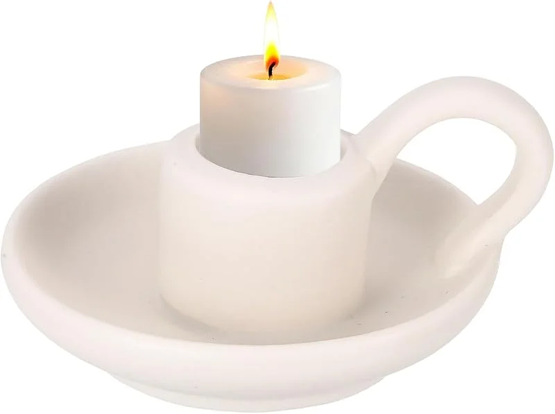 Visita la tienda de sourcing map sourcing map Portavelas de cerámica con asa, 10 x 7, 6 cm, estilo minimalista, estilo nórdico, vintage, candelabro decorativo para el hogar, mesa de comedor, decoración navideña, gris y blanco — Decoracion Navidad