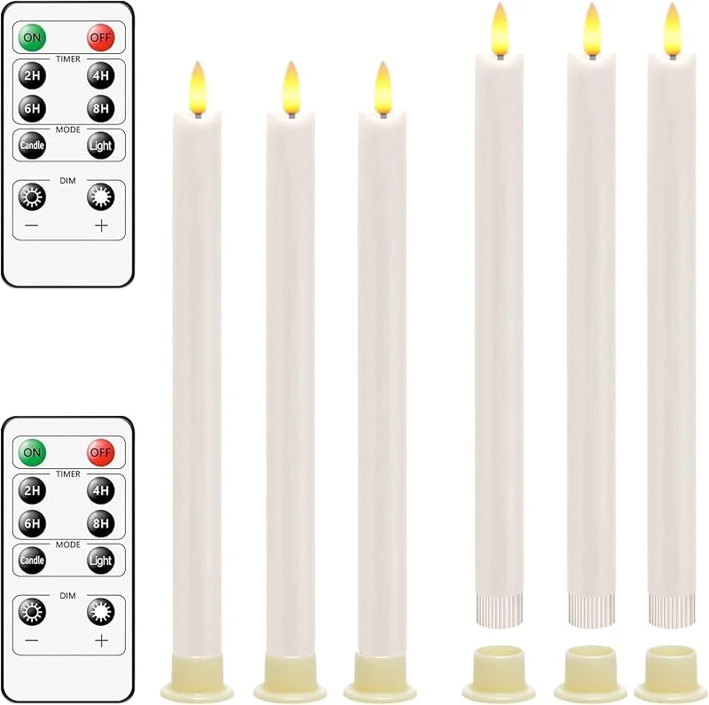 PinnWaa Velas LED Cónicas sin Llama, 6 Piezas, Mando y Temporizador, Marfil — Cena a la luz de velas