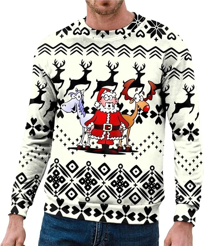 Generisch Jersey de Navidad para hombre de manga larga con estampado de reno divertido suéter de Navidad unisex Navidad suéter de invierno sin capucha estilo casual camiseta de Navidad — Ropa Navidad