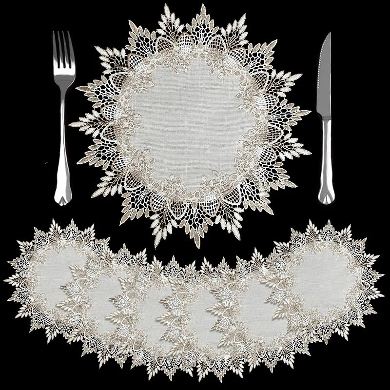 Visita la tienda de comfoyar comfoyar Juego de 6 Manteles Individuales Redondo Bordado con Borde Encaje, 39 cm Salvamanteles Individuales Lavables Lino Estilo Francés Minimalista para Cocina, Comedor, Fiestas o bajo Florero — Hogar y cocina