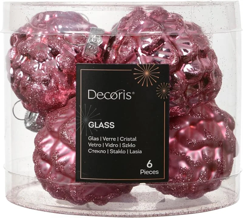 Kaemingk Adornos para árbol de Navidad, 7 cm, cristal, 6 unidades, color rosa — Decoracion Navidad