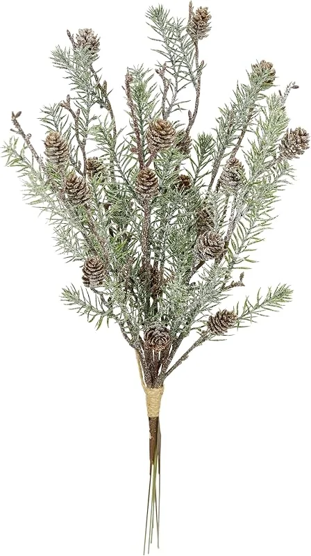 Flair Flower Rama de abeto artificial con piñas artificiales, ramas decorativas heladas, verde abeto, coníferas, decoración navideña, tallo, coronas, guirnaldas, ramas, Navidad, decoración — Decoracion Navidad