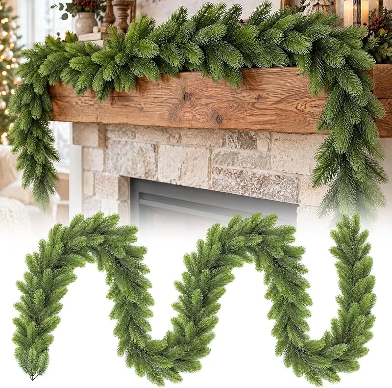 Foreverup 270 CM Guirnalda de Abeto, 100% PE Guirnalda Navidad Abeto Artificial — Decoracion Navidad