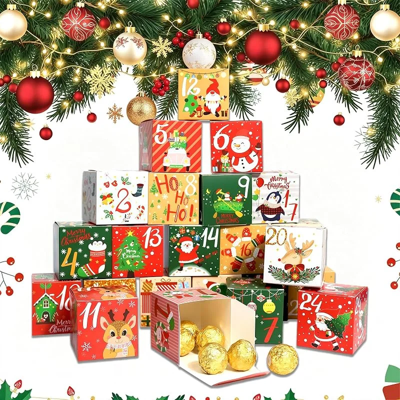 Kaxulvoblig Calendario de Adviento para Rellenar, 24 Cajas de Regalitos Navideños — Envoltorio regalo