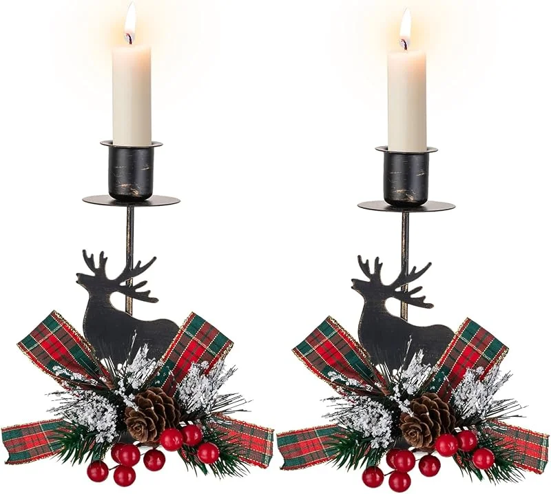 Visita la tienda de Sziqiqi Sziqiqi Portavelas de Navidad Negro: Portavelas de Ciervo con Lazo Navideño 2 Piezas Decorativo Reno Candelabro para Navidad Mesa Centro de Mesa Chimenea Decoración — Adviento y mesa