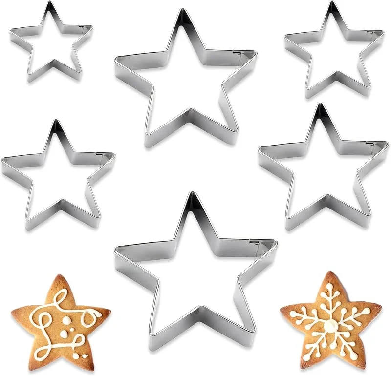 ELNX 6 Cortadores de Galletas en Forma de Estrella, 6 Tamaños, Pequeños Moldes de Acero Inoxidable para Navidad, San Valentín, Cumpleaños, Thanksgiving, Fiestas — Hogar y cocina
