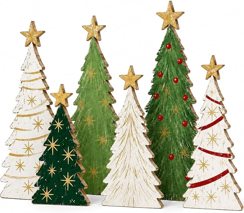 Kireida Juego de 5 decoraciones navideñas de madera para mesa — Adviento y mesa