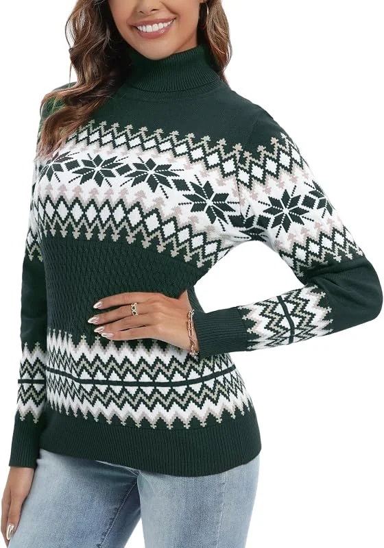 Visita la tienda de Yukiuiny Suéter Navidad Mujer Cuello Alto Navideño Prendas de Punto Adherente Tops Manga Larga Jersey Calcetín Básico Invierno Jerséis Elegante — Ropa Navidad