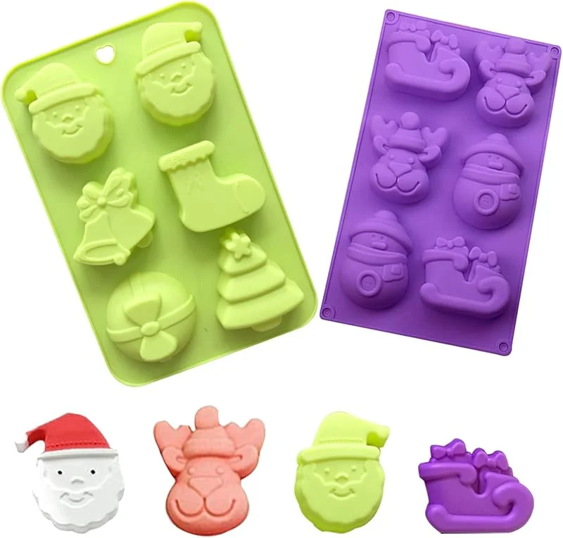 JOKILY 2 moldes de silicona para Navidad, jabón, chocolate, pastel, moldes para tartas, moldes de gelatina, moldes para hornear, moldes de Navidad con forma de Papá Noel, muñeco de nieve, reno — Hogar y cocina