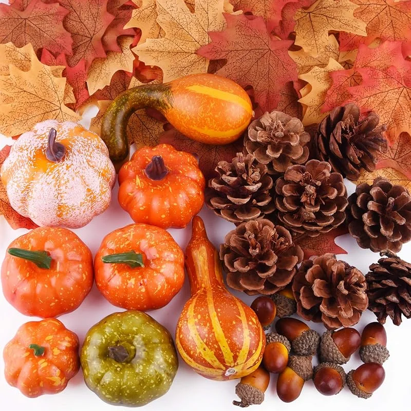 Visita la tienda de FEPITO FEPITO 56 Piezas de Otoño donde Caen Las Hojas, Mini Calabazas Artificiales con los Conos del Pino, Bellotas para la fiesta, Kit con Suministros para Decoraciones de Acción de Gracias — Hogar y cocina