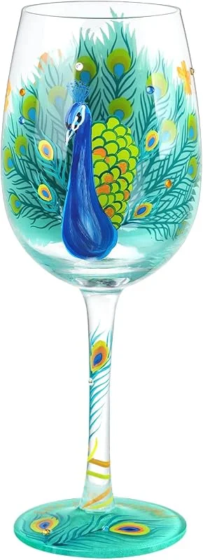 Visita la tienda de NymphFable NymphFable Pavo Real Copas de Vino Pintadas a Mano 15oz Copas de Vino Coloridas Regalo de Cumpleaños Personalizado Pavo Real para Mujer — Vino y mesa festiva