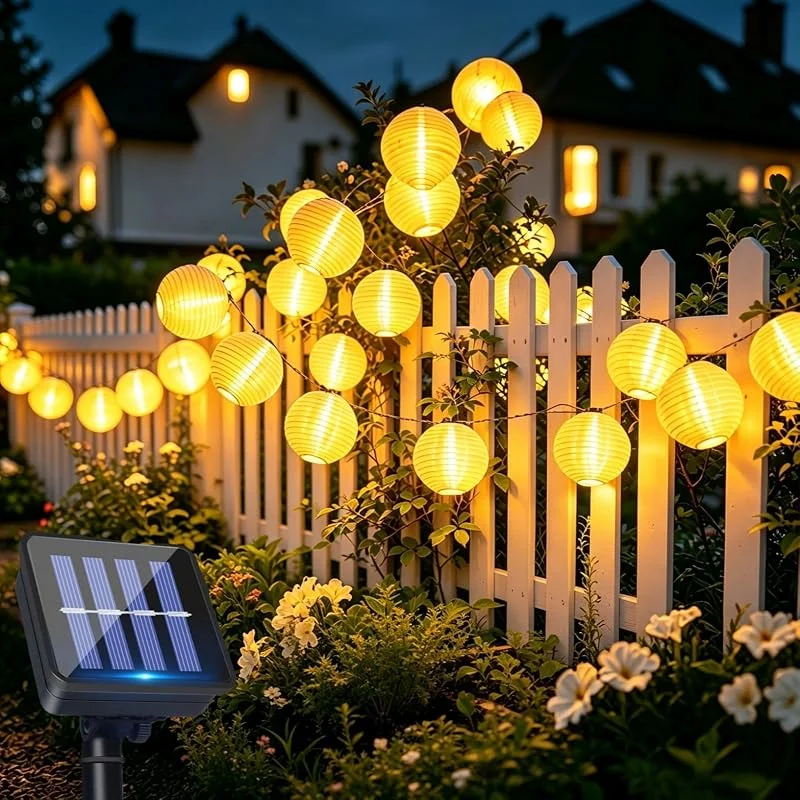 Caldarax Guirnaldas Luces Solares Linternas, 6M 20 LED Solares Linternas, Impermeable IP65, Guirnalda Luces Solar 8 Modes, Interior y Exterior Decoración para Jardín, Patio, Balcón, Fiesta(Blanco Cálido) — Luces Navidad