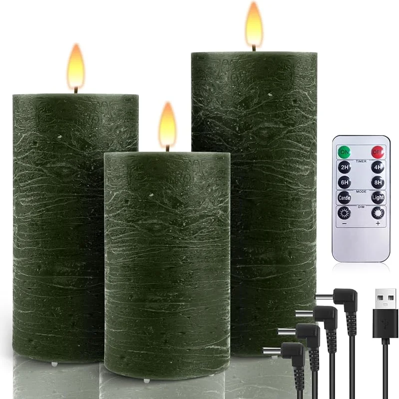 Visita la tienda de AiiBowy Velas LED Recargables [3 Piezas] Velas LED Efecto Llama con Temporizador, Velas Electricas LED Cera Real, Velas Eléctricas Control Remoto, Navidad Halloween Cumpleaños Fiestas Bodas Verde — Cena a la luz de velas