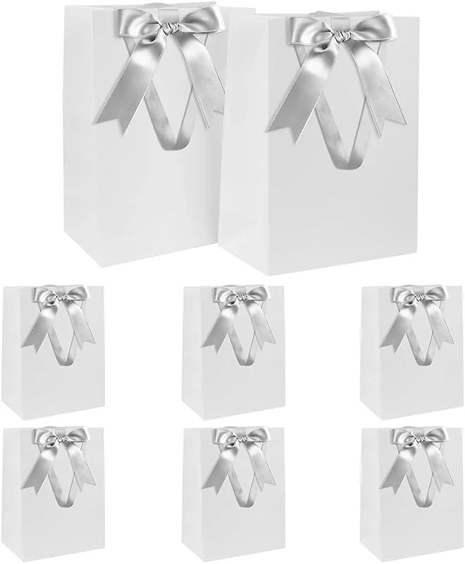 Visita la tienda de KISPATTI Juego Bolsas Regalo, Bolsa Regalo Blanco con Cinta Bolsa Regalo con Asas 8 Piezas 21 x 31 x 12 cm Bolsas Regalo Grande para Navidad Cumpleaños Boda Aniversario — Envoltorio regalo