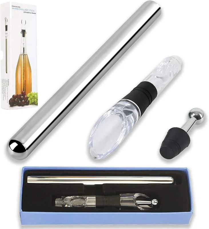 Detontek Enfriador de Vino, Enfriadores de Botellas de Acero Inoxidable con Vertedor, Enfriador botellas Vino, Accesorios de Vino, Juego de Enfriador de Botellas de Vino, Regalo para los Amantes del Vino — Vino y mesa festiva