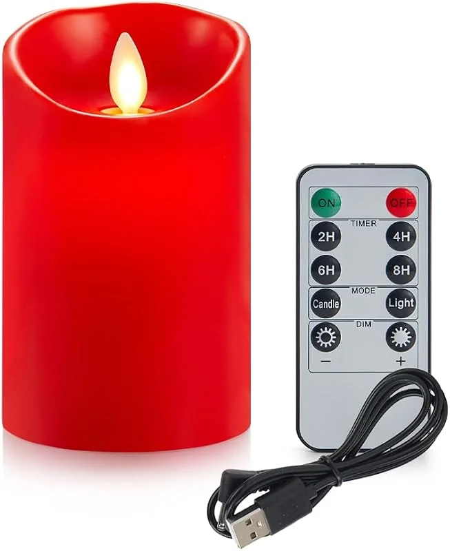 Koelaa Velas LED Recargables Parpadeantes, Rojas Con Control Remoto, USB, Sin Llama - Para Salón, Navidad, Boda, Fiesta, Decoración - 7.5 * 10cm — Cena a la luz de velas
