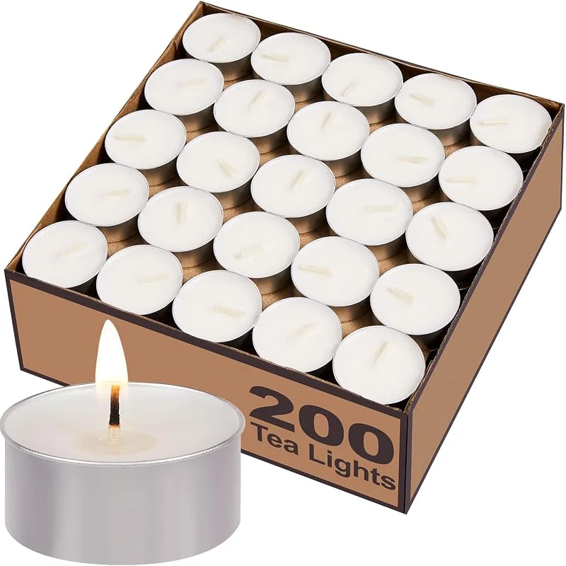 Hypmis Velas de té – 200 unidades, más de 4 horas de combustión, velas de té sin perfume, sin humo, llama brillante, velas de parafina para el hogar, sábado, bodas, decoración de Navidad y Halloween — Cena a la luz de velas