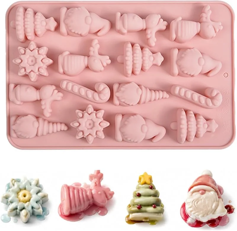 NCEJNY Molde de Silicona para Navidad, 1 Unidad de Molde con Forma de Árbol de Navidad para Chocolate, Bombones, Caramelos y Manualidades, Molde de Repostería Navideña Flexible y Antiadherente (Rosa) — Hogar y cocina