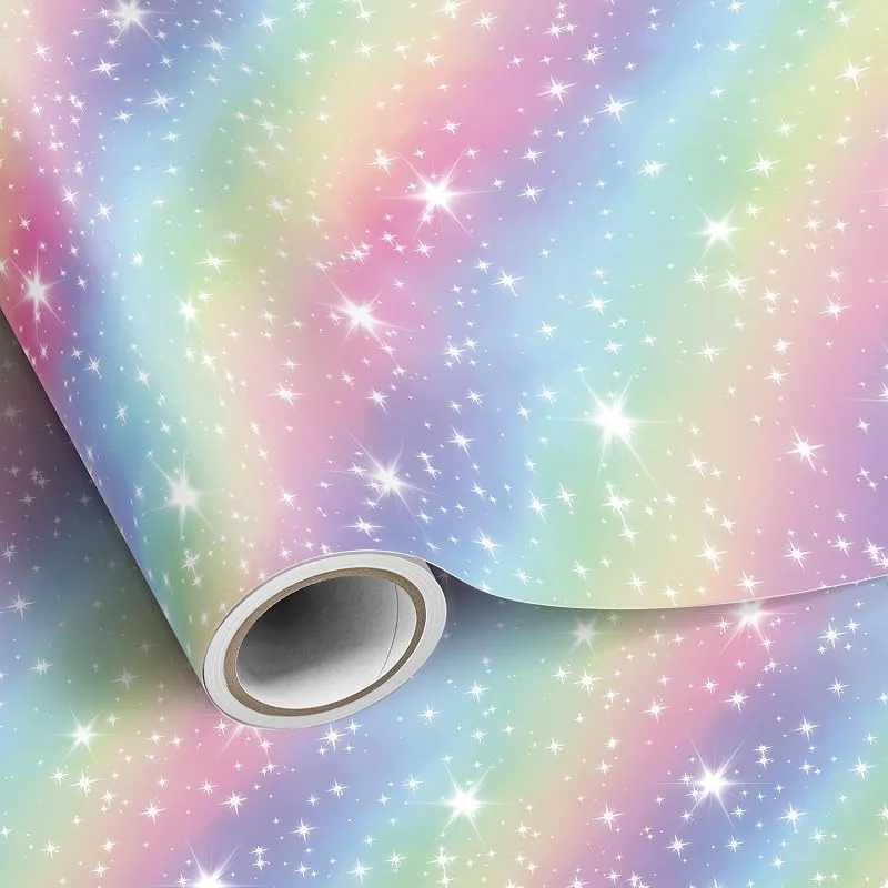 Komforbaa Papel de regalo con estrellas de arcoíris brillantes (43cm x 10m) — Envoltorio regalo