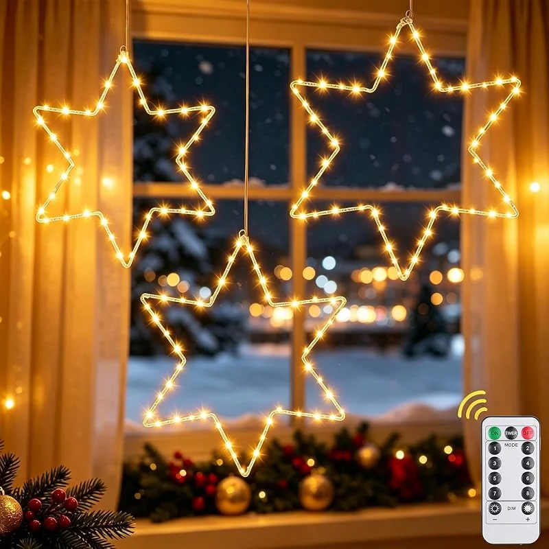 Bseical Luces Ventana Navidad 3 unidades, Decoración de Navidad Interior, Estrella de Navidad en Forma de Estrella, Lámpara Decorativa para Ventana o Puerta, Guirnalda de Luces — Decoracion Navidad