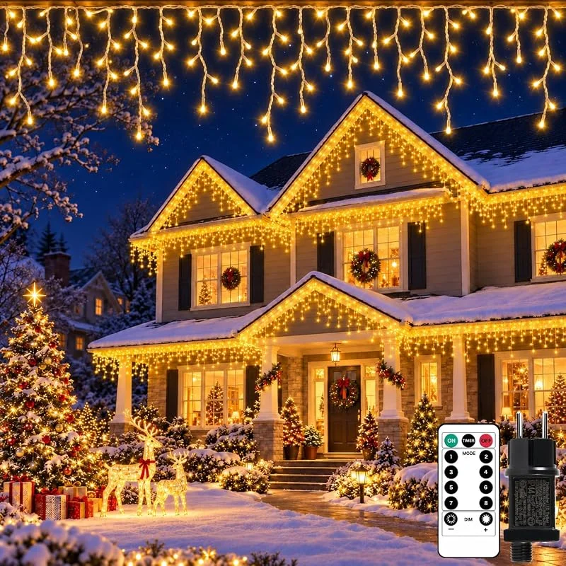 Kimuwote Luces Navidad Exterior 12.5M 240 LED, Guirnalda LED con 8 Modos Timer