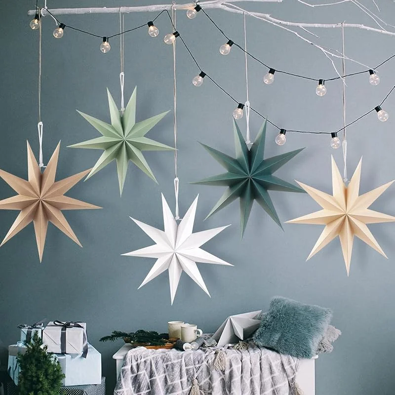Qanye 5 estrellas de papel 3D 30 cm, estrellas plegables para colgar, decoración — Decoracion Navidad