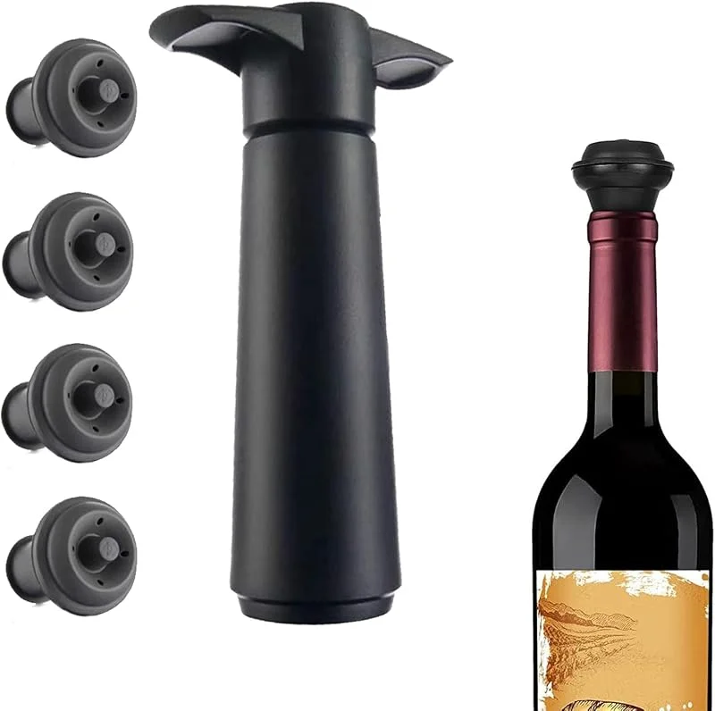 WQNNQW Bomba de Vino, 1 Bomba de Vacío De Vino Con 4 Vacío, Tapón De Botella De Vino, Bomba De Vacío De Vino Y Tapón De Vino, La Bomba De Vino Reutilizable Mantiene El Vino Fresco, Para Mantener Vino, Cerveza — Vino y mesa festiva
