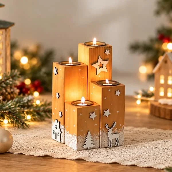 Visita la tienda de Nuptio NUPTIO Candelero de Madera Corona de Adviento: Centro de Mesa Navideño — Decoracion Navidad