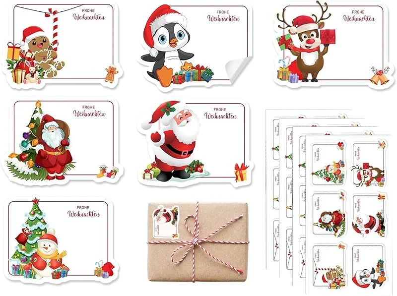 AJNZAU 120 Piezas Pegatinas Nombre De Navidad, Etiquetas Autoadhesivas Con Motivos De Papá Noel, Perfectas Para Regalos, Tarros, Calendarios De Adviento Y Decoraciones Diy — Envoltorio regalo