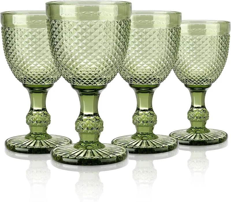 Visita la tienda de Joeyan Joeyan 270ml Set de 4 Copas de Vino Vintage Verdes con Relieve — Vino y mesa festiva