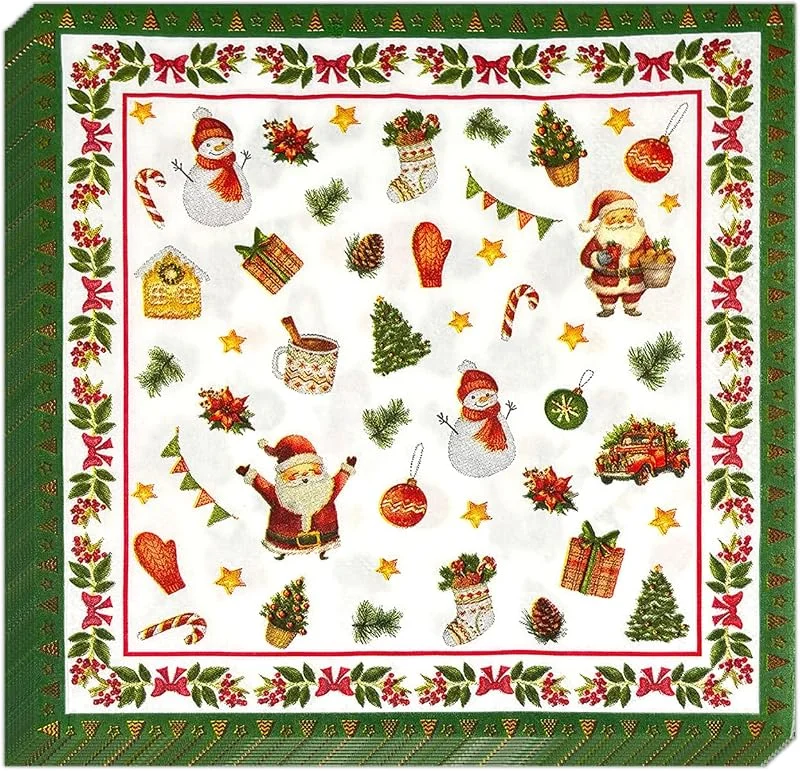 Ekukeon Servilletas Navideñas, 40 Piezas Servilletas de Navidad Invierno, con motivos Papá Noel, árbol de Navidad, Muñeco de Nieve, servilletas de Papel 2 Capas, para Vacaciones, Fiesta, Decoraciones de Mesa — Adviento y mesa