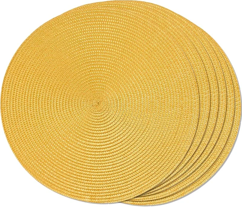 FunWheat - Juego de 6 manteles individuales redondos trenzados para mesas de comedor, lavables, antideslizantes, 38 cm, para primavera, amarillo — Hogar y cocina