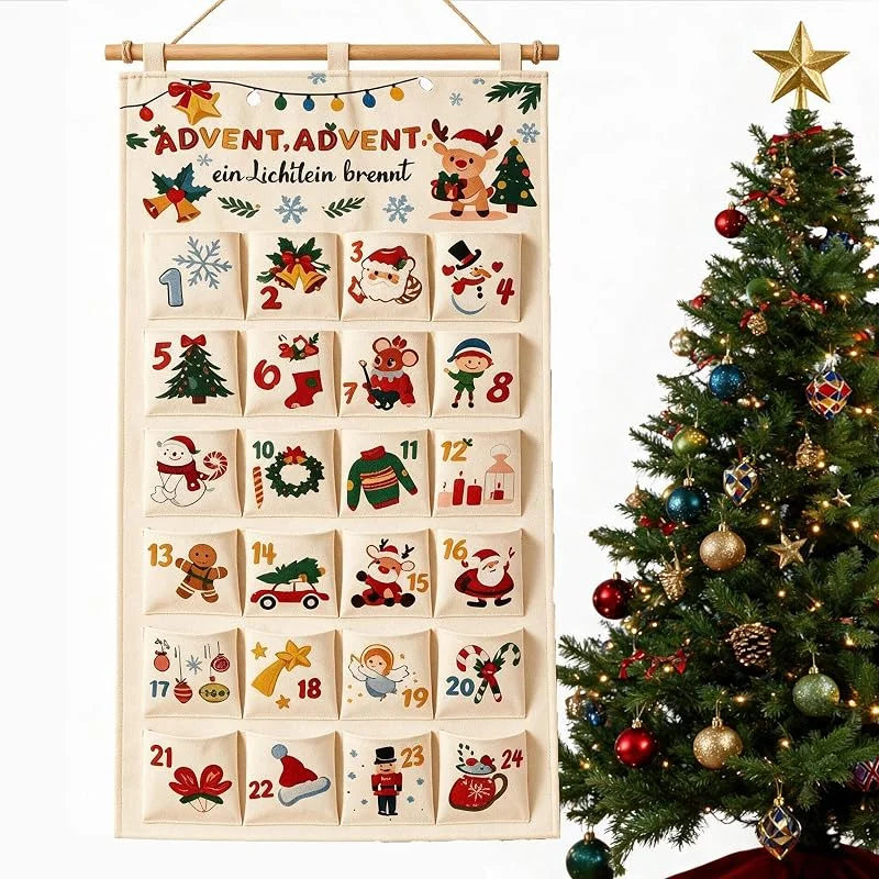 MIGIFTDY Calendario de Adviento de tela, cuenta regresiva de Navidad reutilizable — Adviento y mesa
