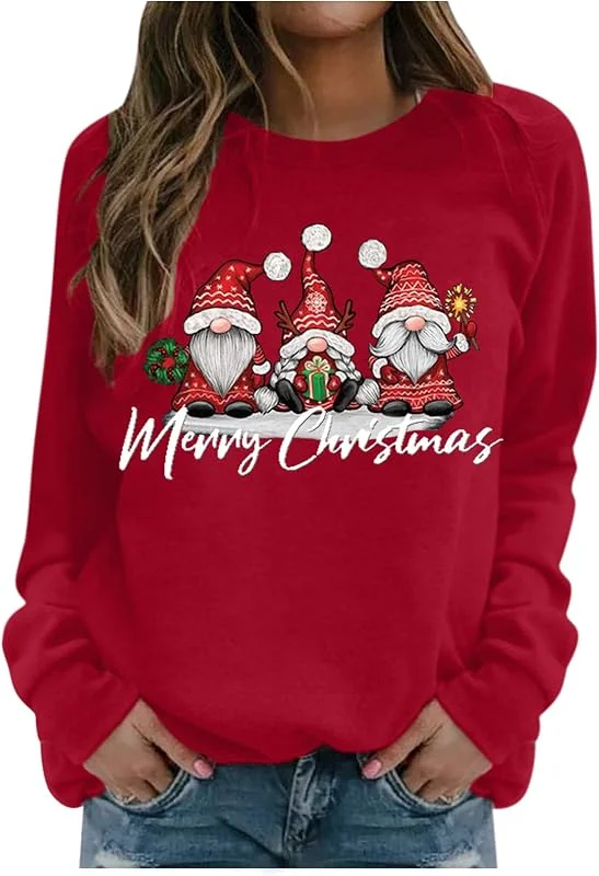 Genérico Sudaderas Mujer sin Capucha Otoño Invierno Navidad Lindo Patrón Sueter Anchas Sweatshirt Suave y Cálida Top Shirt Blusas Sudaderas Navideñas Mujer Sweater Pullover Ugly Xmas Camisas Festival Fiesta — Ropa Navidad