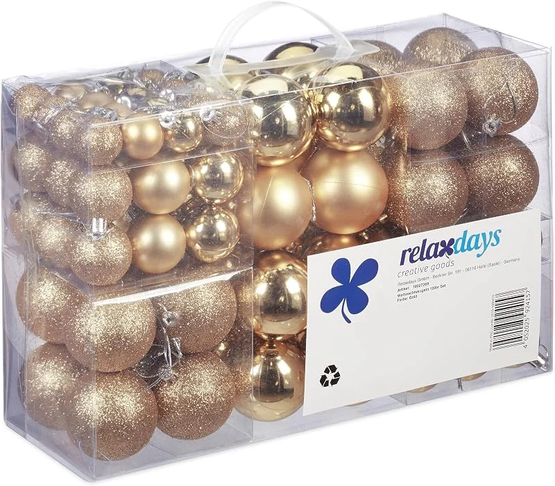 Visita la tienda de Relaxdays Relaxdays Set de 100 Bolas de Navidad, Decoración navideña, Mate, Brillante, Árbol de Navidad, ∅ 3, 4 & 6 cm, Champán — Decoracion Navidad