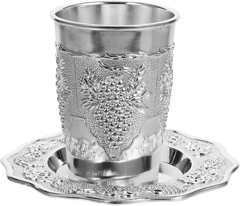MAGICLULU Copa De Kidush Con Platillo Juego De Copa De Vino Plata — Vino y mesa festiva