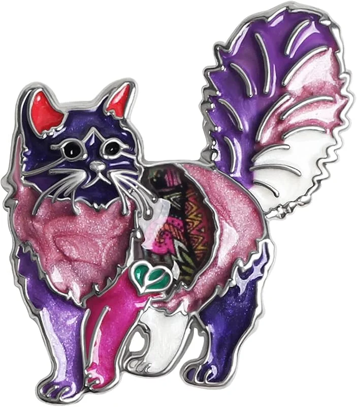WEVENI Broche de aleación elegante con diseño de gato, pin esmaltado, pin de solapa para gatito, bufanda, accesorios para mujeres, niñas, regalo de fiesta (violeta), 35mm x 28mm, Metal — Ropa Navidad