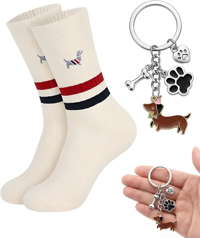 KACZUS Set de Regalos para Salchicha - Calcetines y Llavero para Mujeres y Hombres, Fans de Perros Salchicha, Idea de Regalo para Amantes de los Perros, Accesorio para Cumpleaños, Navidad, Decoración — Decoracion Navidad
