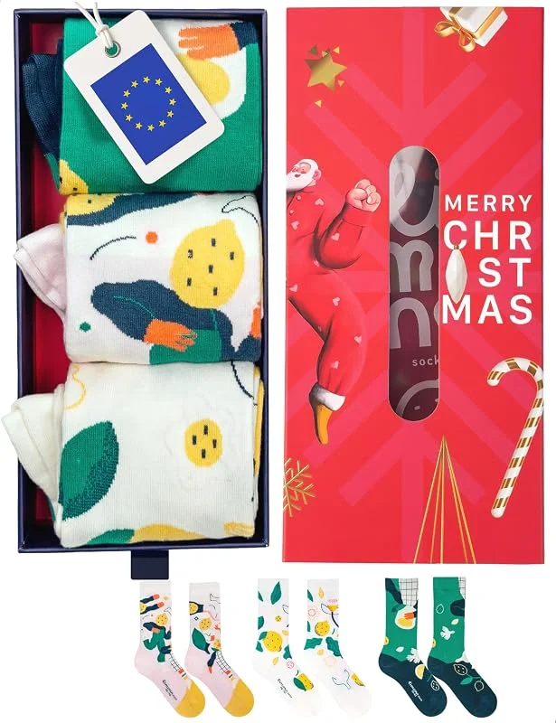 Visita la tienda de Limono Lemonheads, Calcetines unisex algodón orgánico con motivo ilustrados, EU 36-46 (S, L), Rosa Negro Verde Crudo, puntera sin costuras, jacquard, Hechos en Portugal — Decoracion Navidad